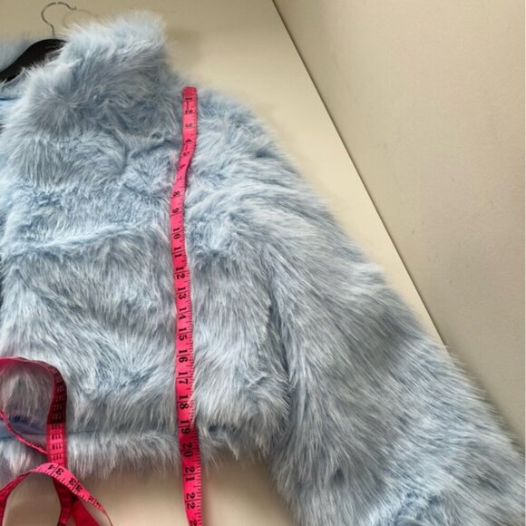 Free People Paris Cropped Faux Fur Jacket Size L in Ice Water - Picture 13 of 16
